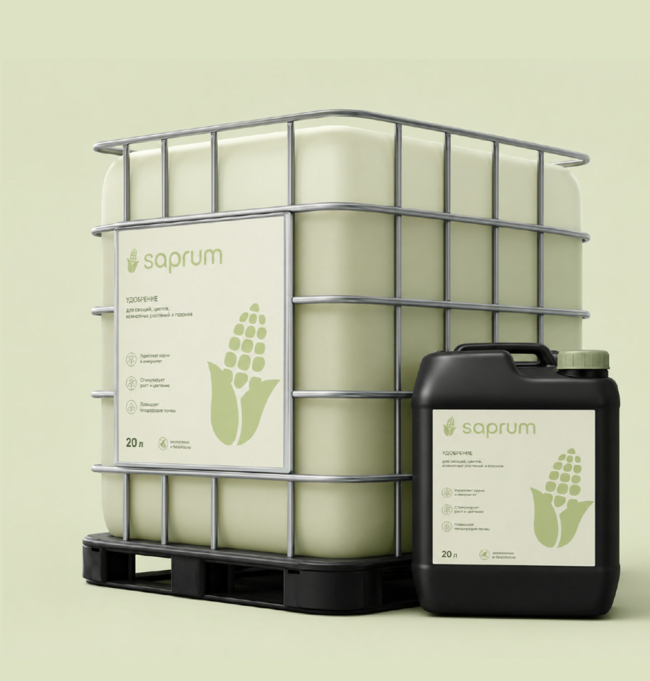 Фасовка SAPRUM BIO: IBC-куб 1000 литров и канистра 20 литров